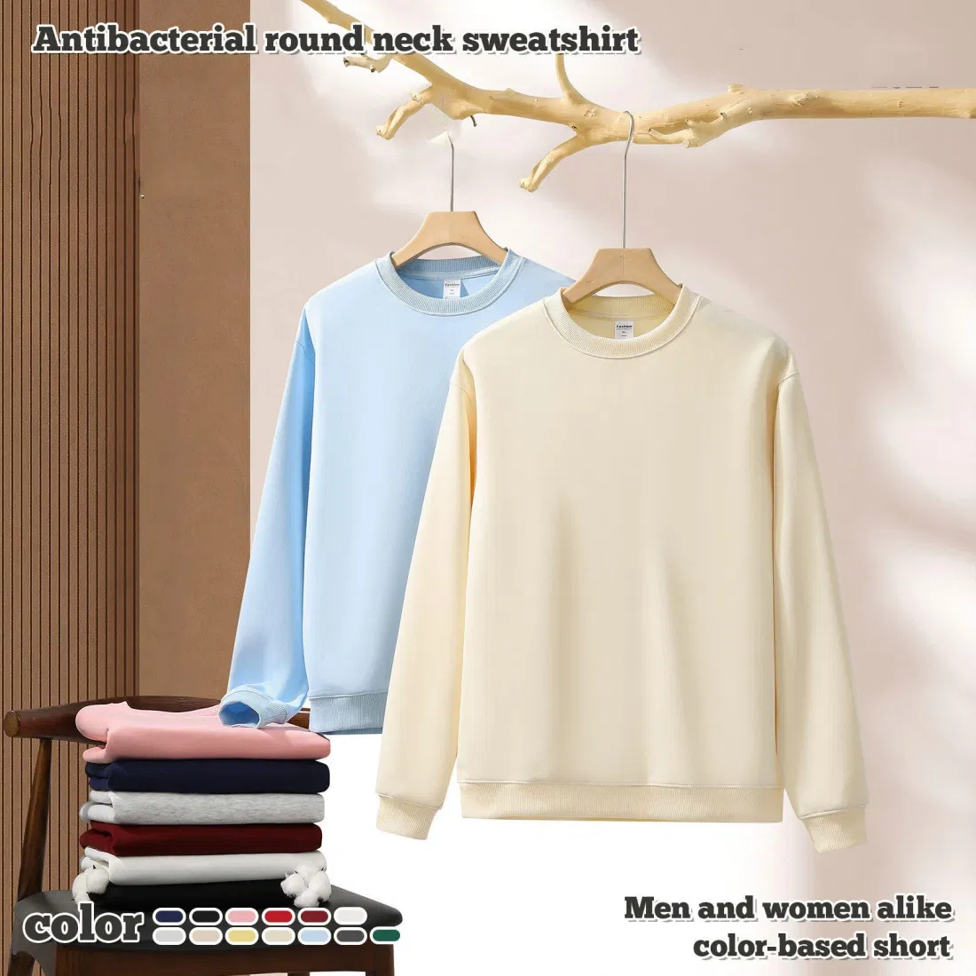 7A Pulôver Antibacteriano para Esportes Camisa Masculina 330g Camiseta de Manga Longa Solta de Cor Sólida com Gola Redonda Casual Respirável à Prova d'Água