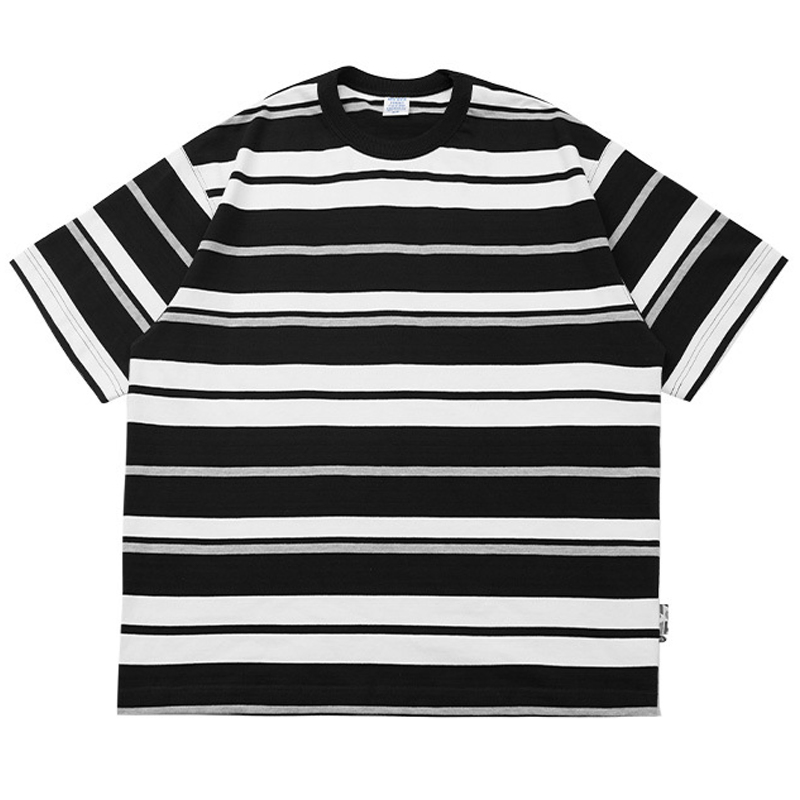 Roupas Casuais de Rua para Homens em Algodão Pesado de Alta Qualidade 100% com Listras Contrastantes Oversized