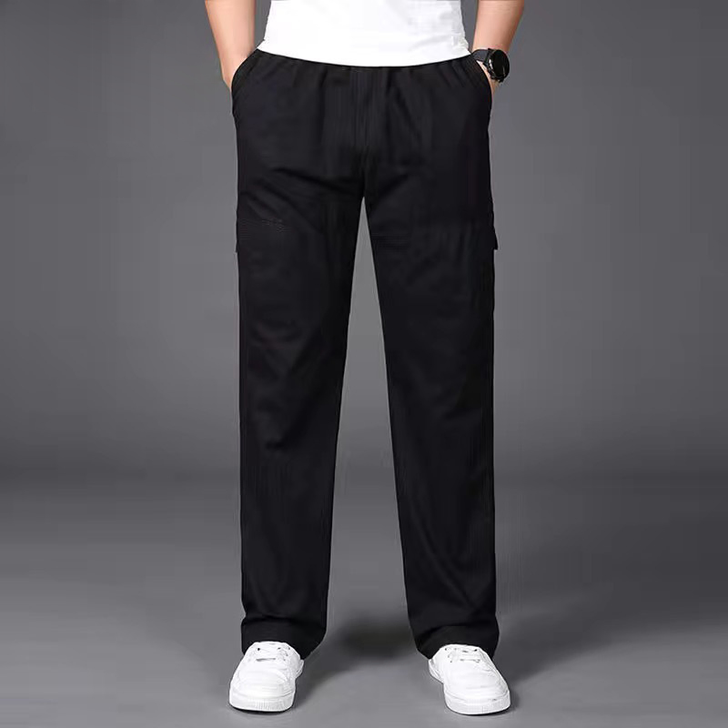 Calças Cargo Casuais de Algodão Masculinas 6 com Bolsos, Corte Solto, Cintura Elástica