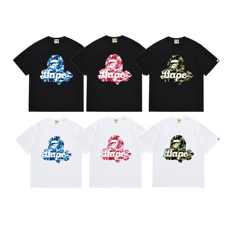 Camiseta Clássica de Algodão Bappes Casual Rua Cabeça de Macaco Camiseta Gráfica Personalizada