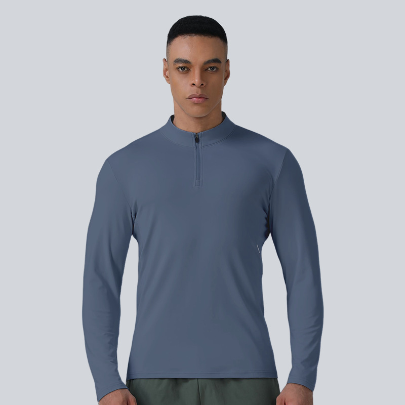 Novo Top com Gola Alta e Zíper Masculino, Roupas Casuais para Corrida e Fitness ao Ar Livre, Manga Longa Elástica e Slim