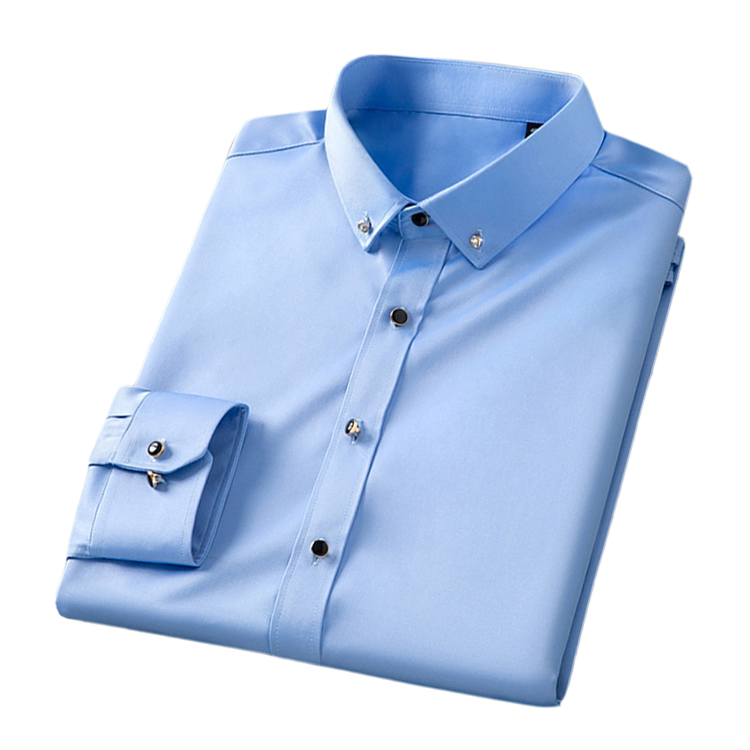 Camisa de Manga Longa Masculina com Fivela de Dril Elástico, Sem Necessidade de Passar, Casual para Negócios