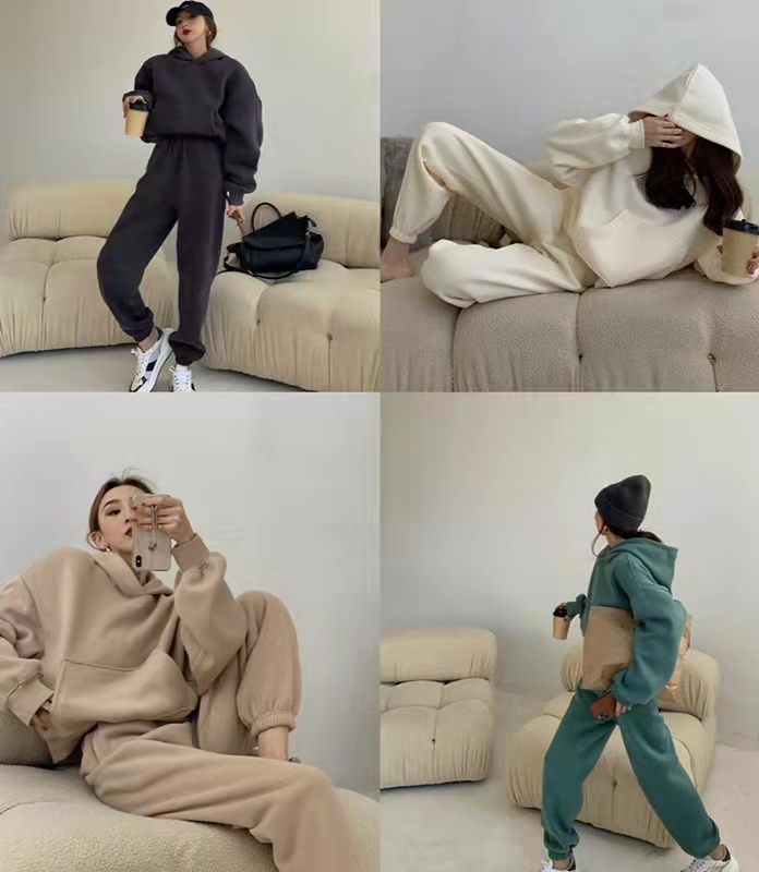 Conjunto de Moletom Casual com Suéter Curto e Calças de Esporte para Mulheres