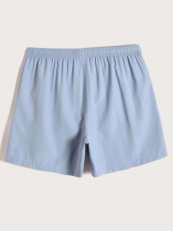 Bermuda de Praia Masculina Azul Poeira com Corda na Cintura, Sunga Sólida, Calções de Praia Casuais