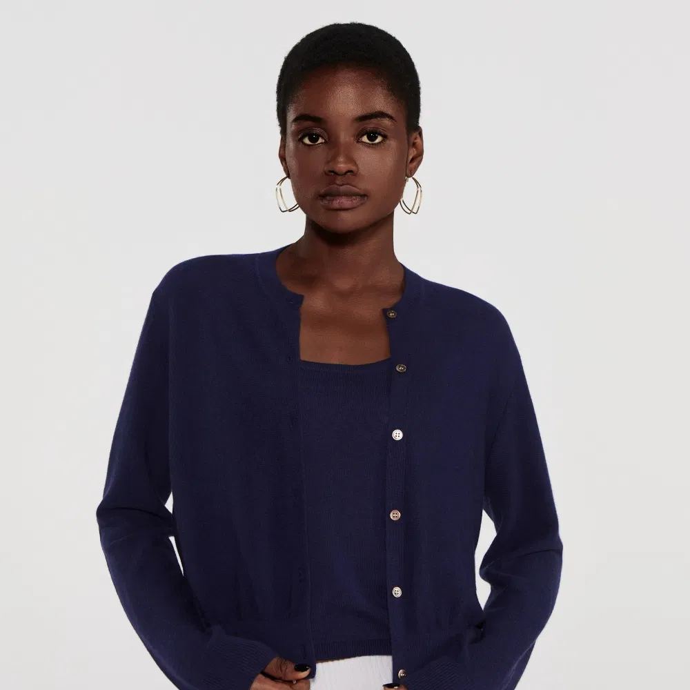 Cardigã de malha casual personalizada em cashmere com gola redonda para mulheres