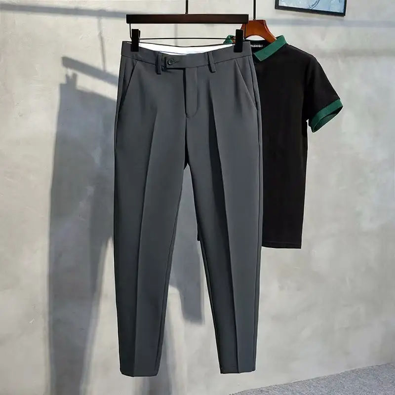 Calças de Verão Britânicas para Homens, Ajuste Slim de Negócios, Tamanho Casual, Calças de Terno