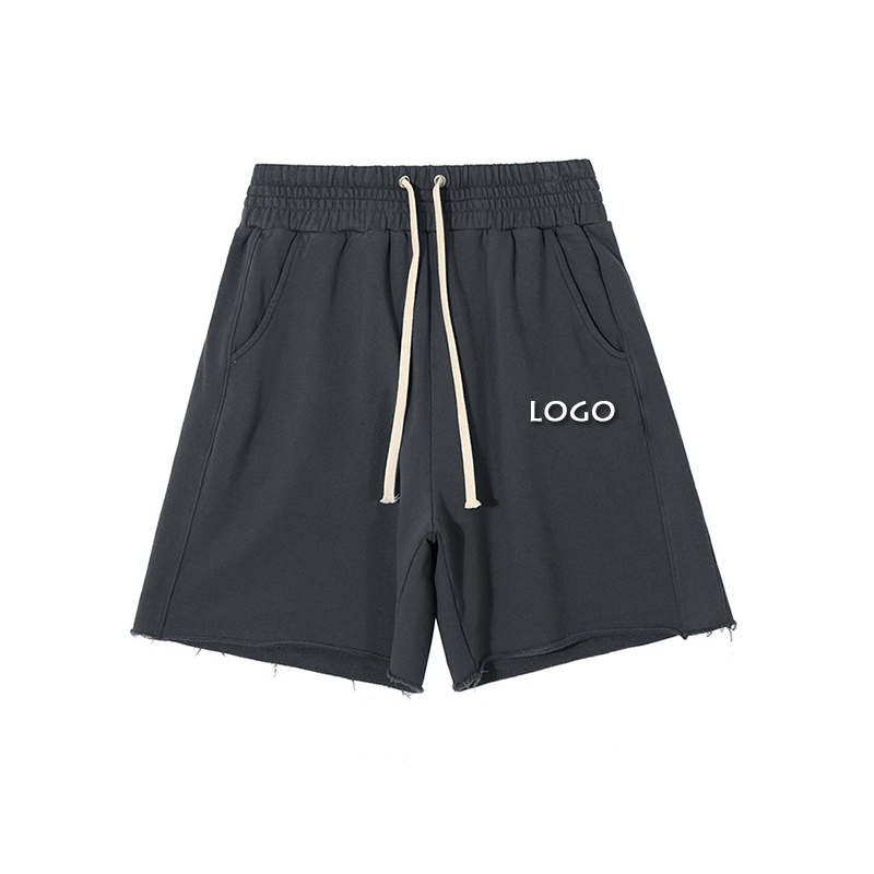 Calças Curtas Soltas de Algodão com Bolso e Cordão Personalizado para Homens, Estilo Casual de Rua