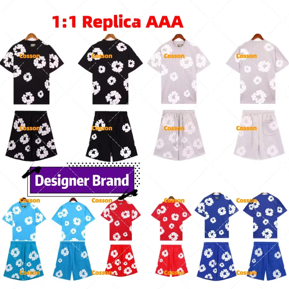 Tendência de Moda Denim Tears Réplicas de Marcas Famosas 1:1 Réplicas 5AAA Loja Online Camisetas Impressas Shorts Roupas de Designer para Mulheres Casual Soltas Camiseta de Algodão