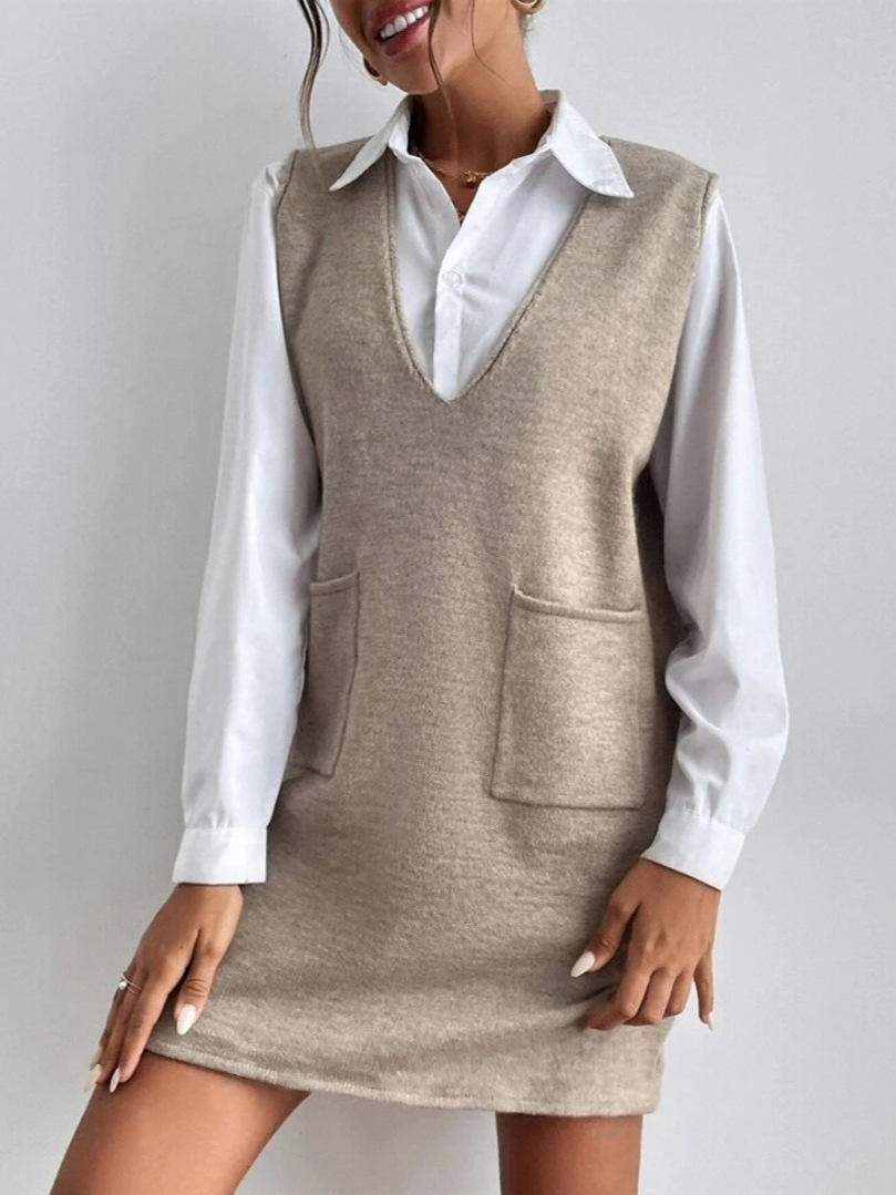 Vestido de Malha Sem Mangas para Mulheres - Saia Longa Casual