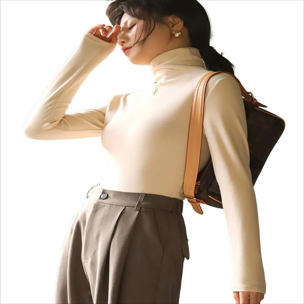 Suéter de gola alta slim multicolorido clássico para mulheres, casual, uso diário