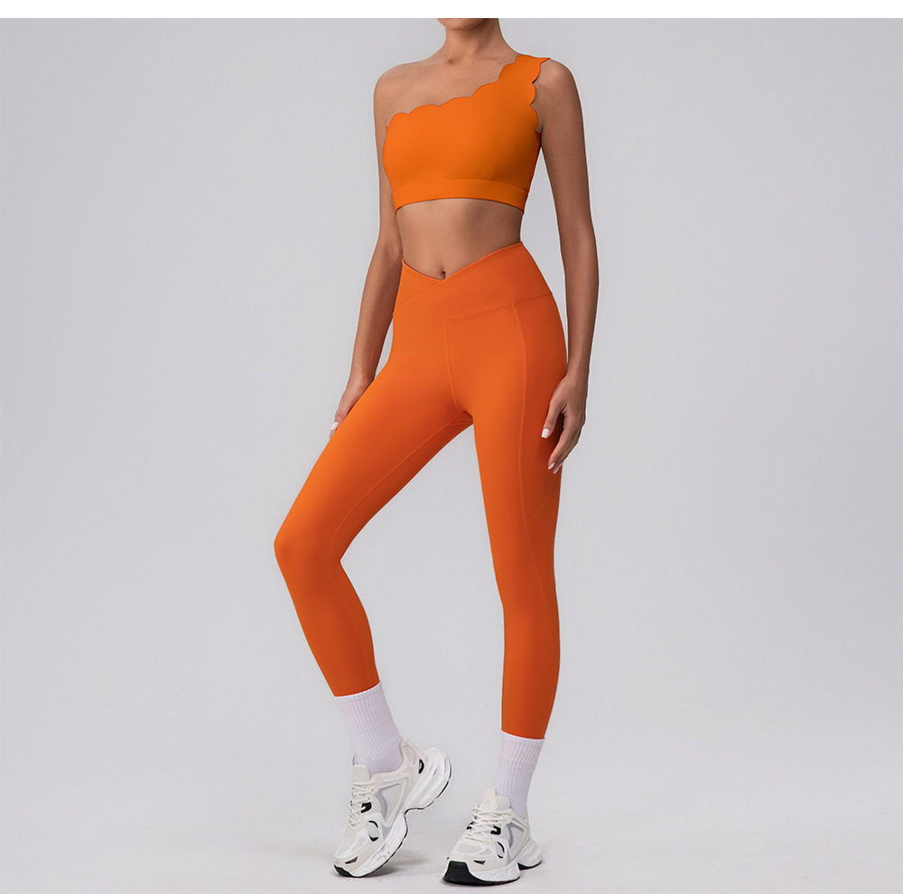 Conjunto de Camiseta de Esporte com Um Ombro para Mulheres, Top de Esporte Off-Shoulder, Roupas de Academia para Look Casual