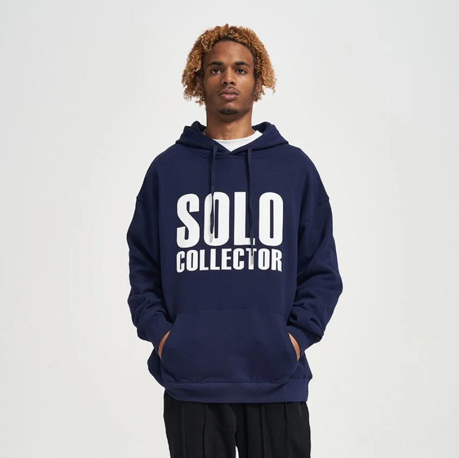Design personalizado Logotipo Bordado Mens Velo de algodão pesado 400gsm cor-de-laranja Hoody casual ao ar livre agasalho