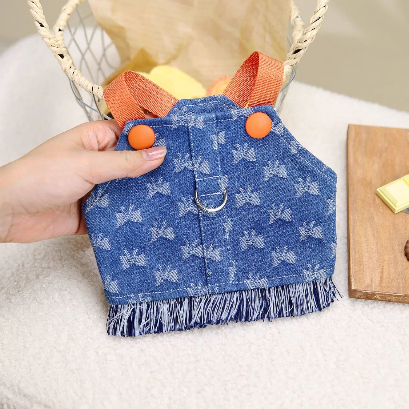 Conjunto de Roupas para Cães Colete de Alta Qualidade em Denim com Guia para Cães Pequenos Estampa Fofa para Primavera Verão em Poliéster e Algodão