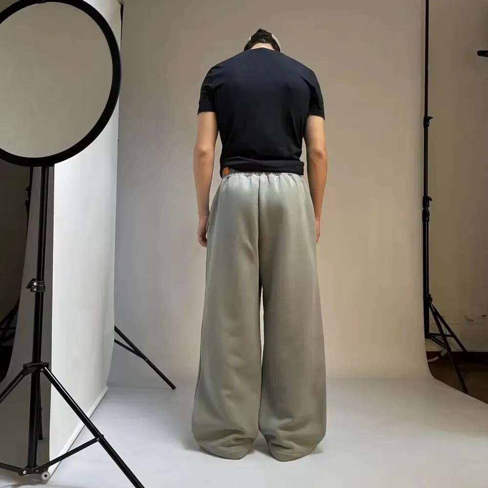 Calças de moletom baggy masculinas de algodão personalizadas com logo, pernas retas