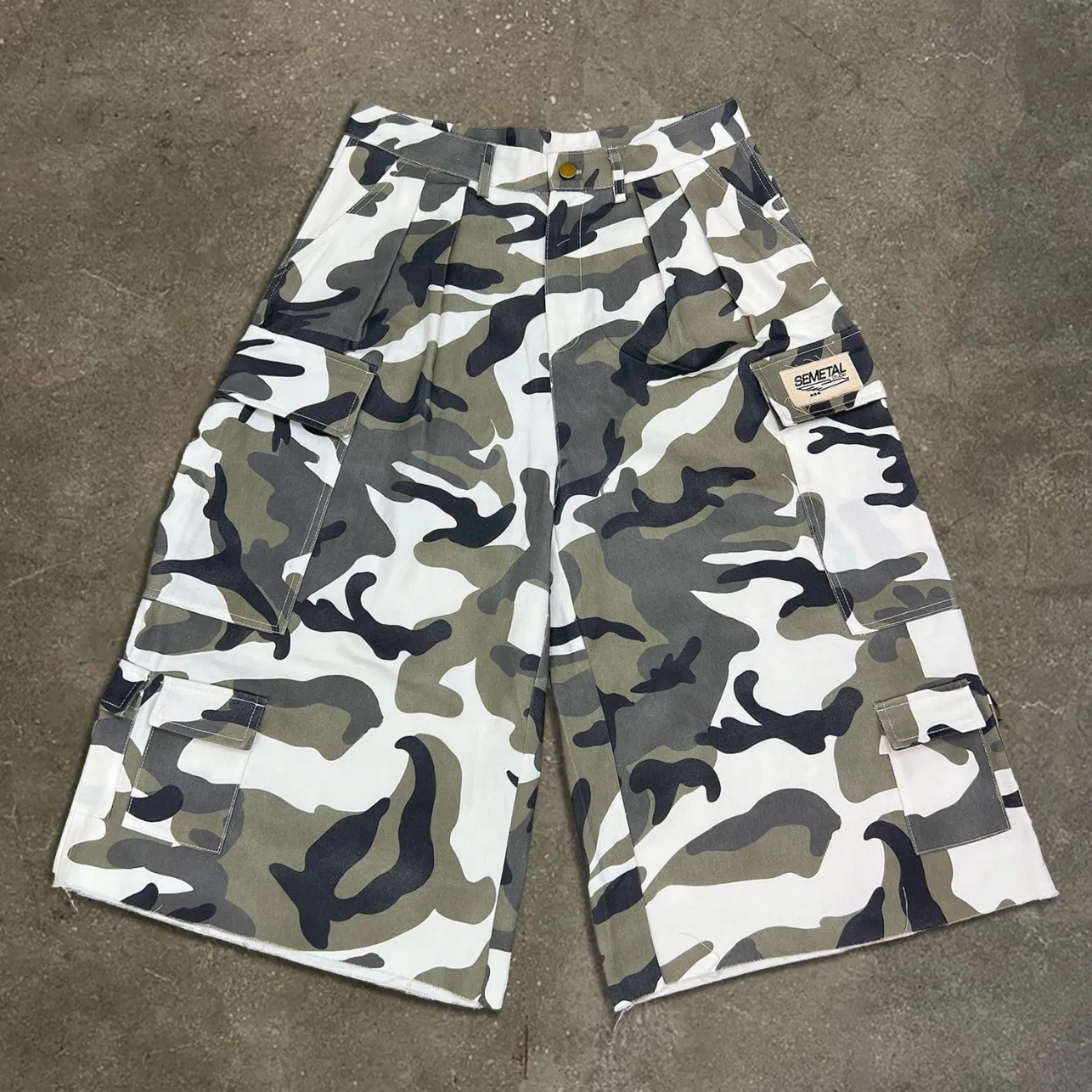 Shorts de Moletom de Algodão Personalizados para Rua, Casuais de Verão, Camuflagem, Cargo, Largos para Homens
