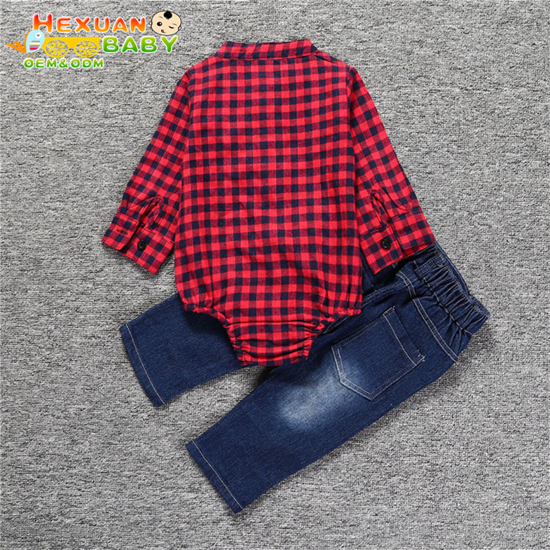 2025 Conjuntos de Roupas de Primavera para Meninos Roupas para Bebês Meninos Camisas de Manga Longa de Algodão + Calças de Jeans Casuais Vermelhas Roupas de Crianças Moda