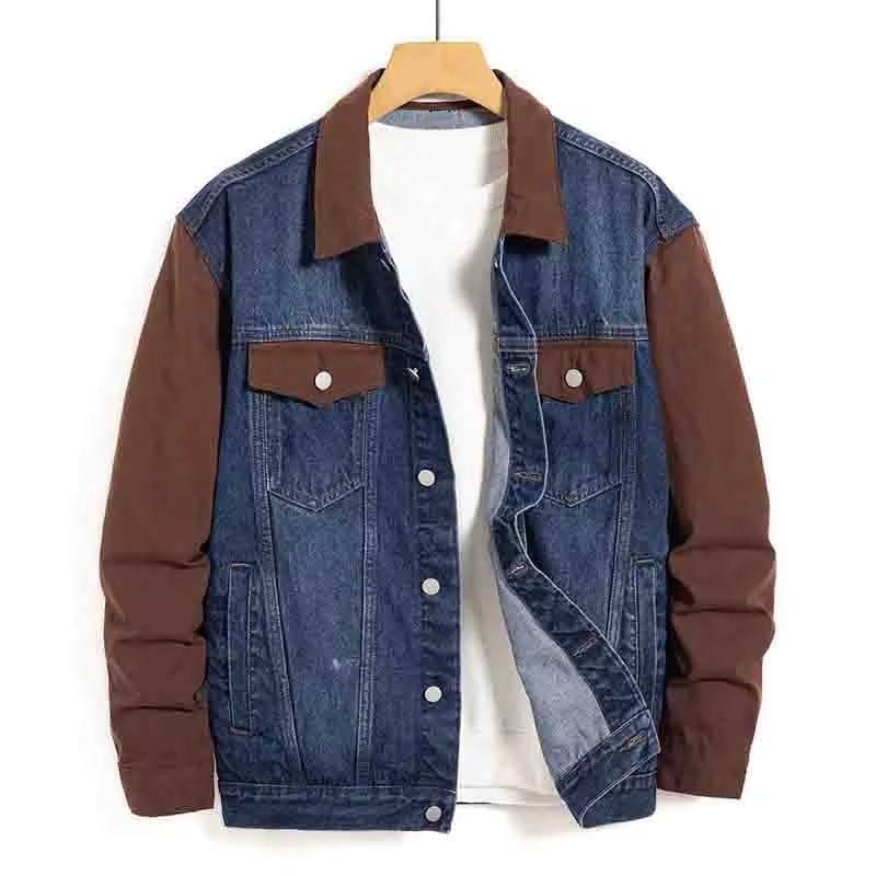 Jaqueta de Jeans Denim Masculina Nova Primavera Outono Casual Fashion Estilosa com Gola Reversa à Prova de Vento Botão Personalizada Jaquetas de Jeans Denim