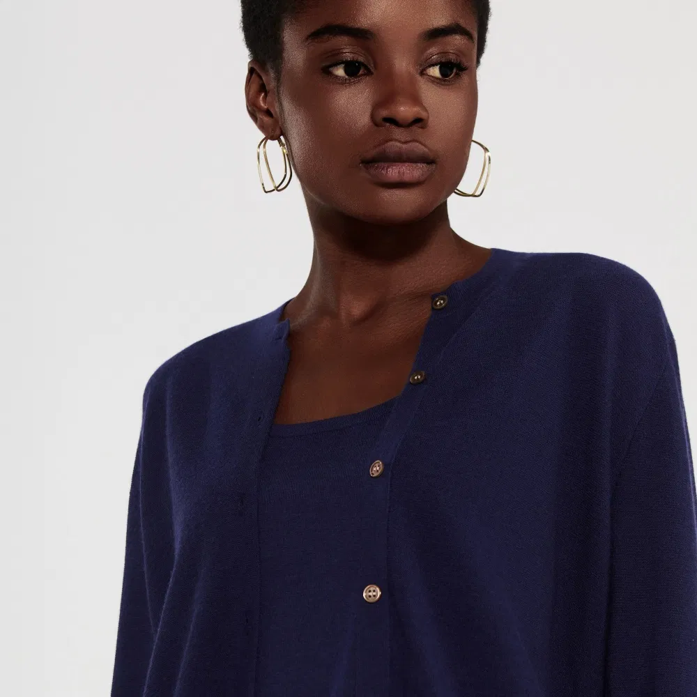 Cardigã de malha casual personalizada em cashmere com gola redonda para mulheres