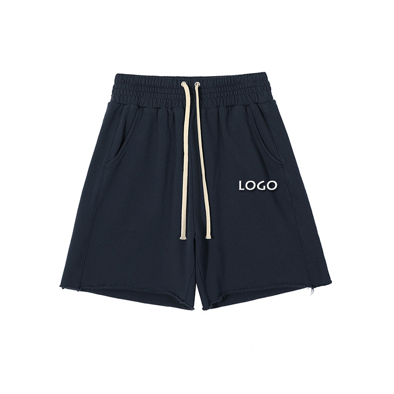 Calças Curtas Soltas de Algodão com Bolso e Cordão Personalizado para Homens, Estilo Casual de Rua