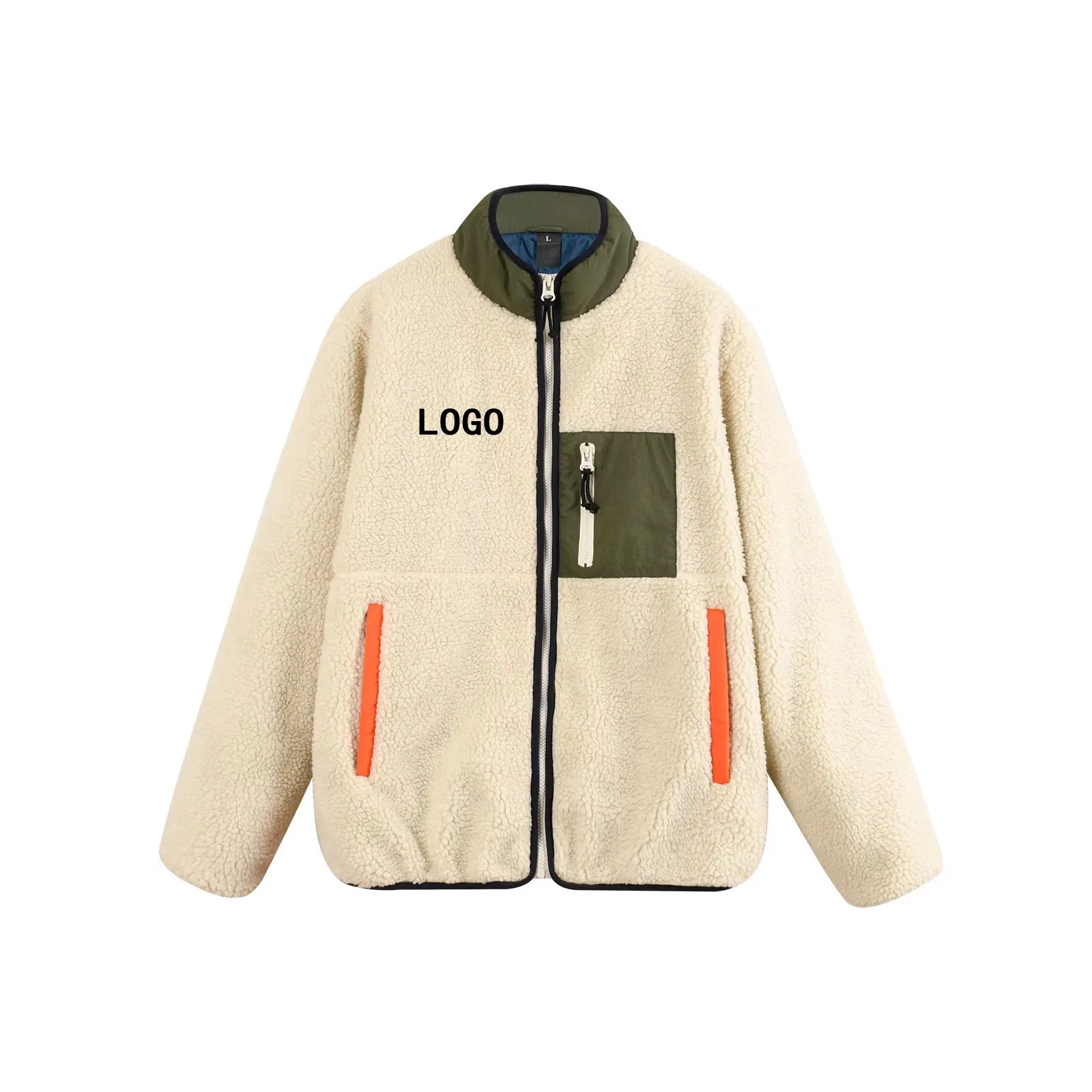 Jaqueta Externa de Inverno com Zíper Completo, Jaquetas de Fleece Polar Casuais com Gola Alta