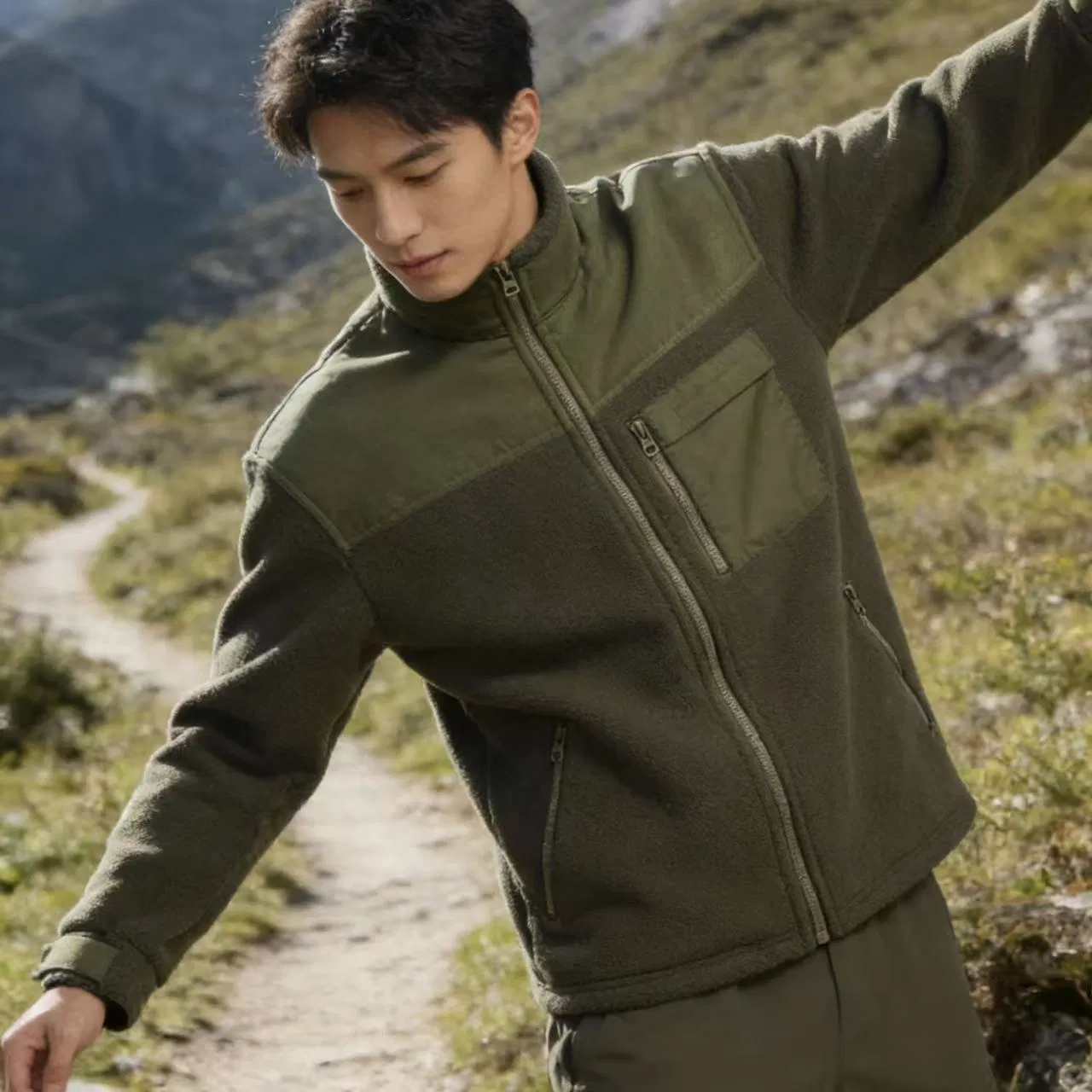 Jaqueta de Fleece Masculina para o Inverno ao Ar Livre, Roupas Casuais Personalizáveis