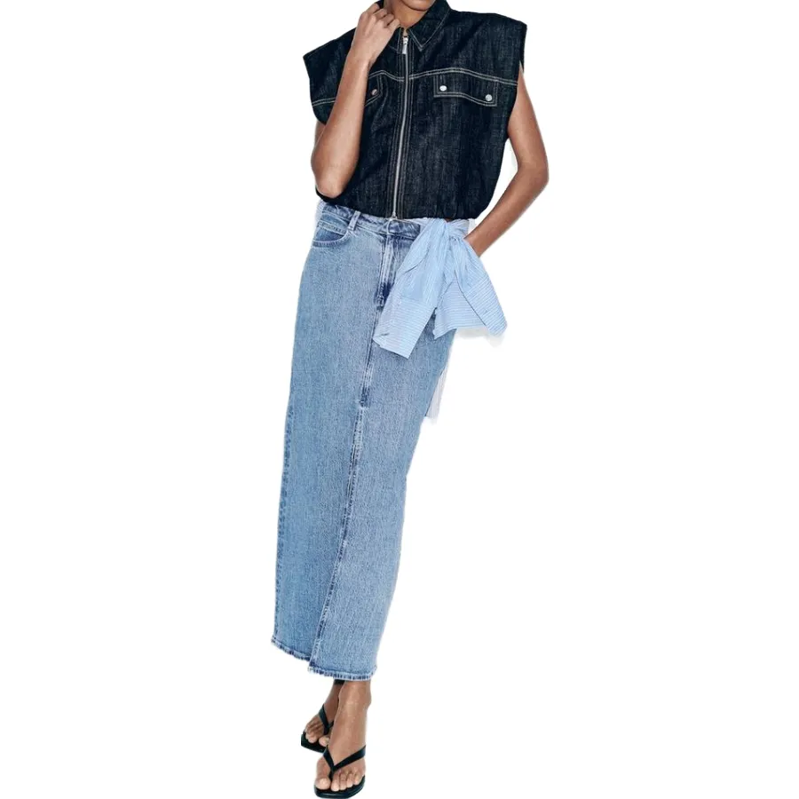 Saia denim feminina