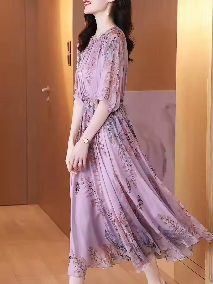 Vestido Longo Casual Elegante e Frufru para Mulheres, Moda Feminina para Relaxar em Férias na Praia