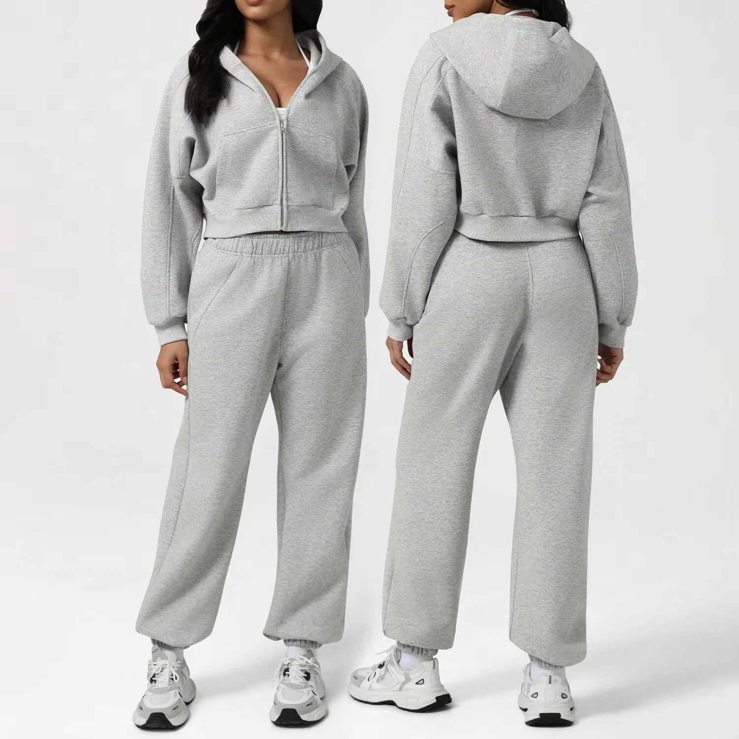 Conjunto de Fitness Feminino de Outono Inverno, Moletom Casual Solto, Jaqueta com Capuz, Calças Macias e Respiráveis, Roupa de Academia Térmica, Conjunto de Yoga Esportivo