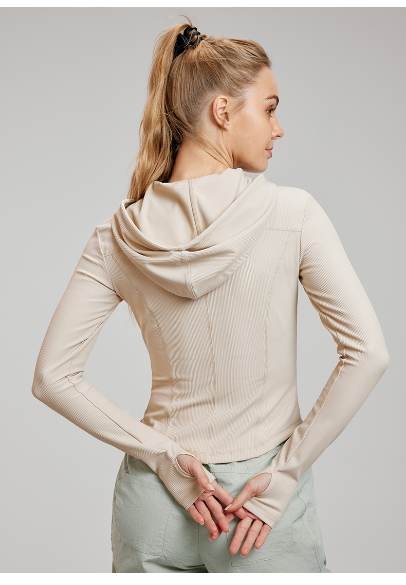 Jaqueta esportiva feminina de manga longa slim fit com capuz para outono e inverno, roupas casuais soltas para fitness, conjunto de ioga com blusa de manga longa e calças