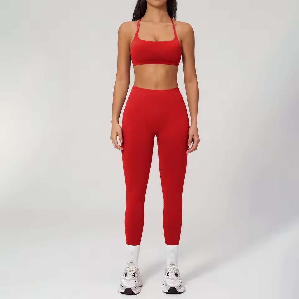 Sutiã esportivo feminino cruzado sem costura, leggings de cintura alta com efeito franzido, roupas casuais para esportes, academia, fitness e yoga