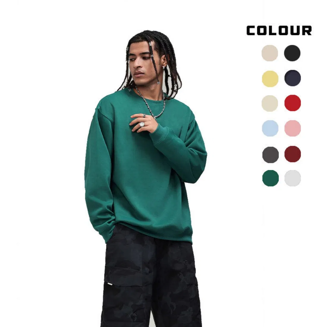 7A Pulôver Antibacteriano para Esportes Camisa Masculina 330g Camiseta de Manga Longa Solta de Cor Sólida com Gola Redonda Casual Respirável à Prova d'Água