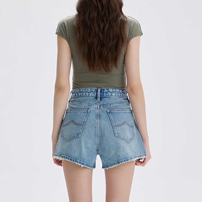Calças de algodão denim femininas de cintura alta, lavadas, vintage, verão, casuais, shorts de trabalho