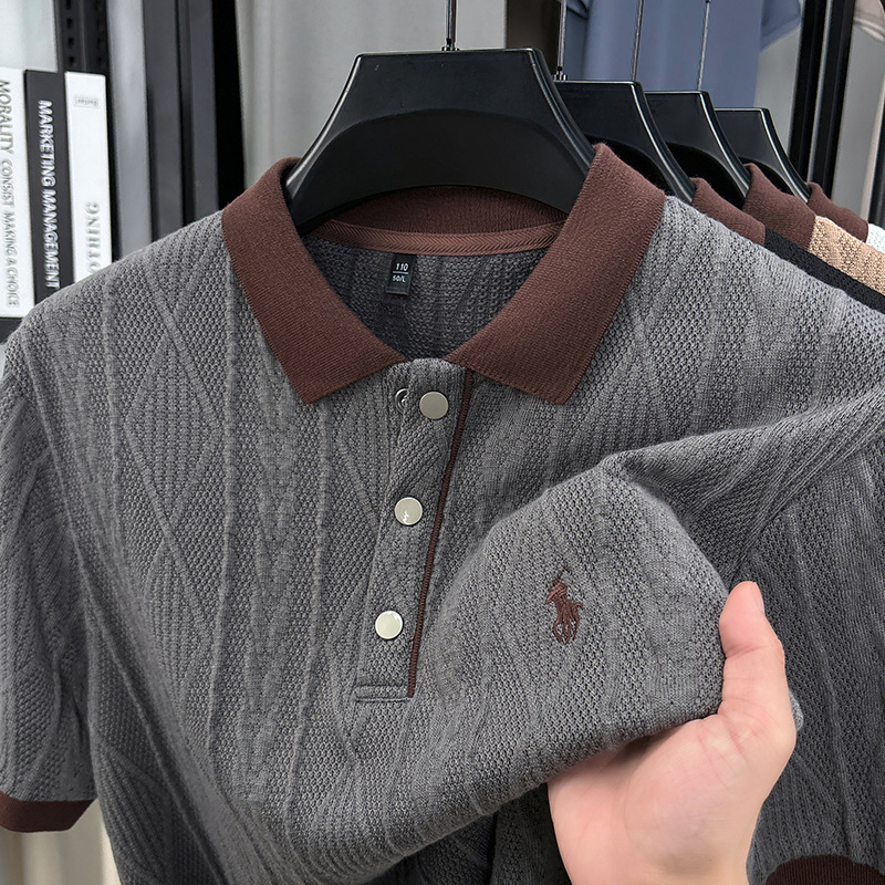 Suéter de malha de manga curta para homens, casual, respirável, malha de verão, camiseta pullover