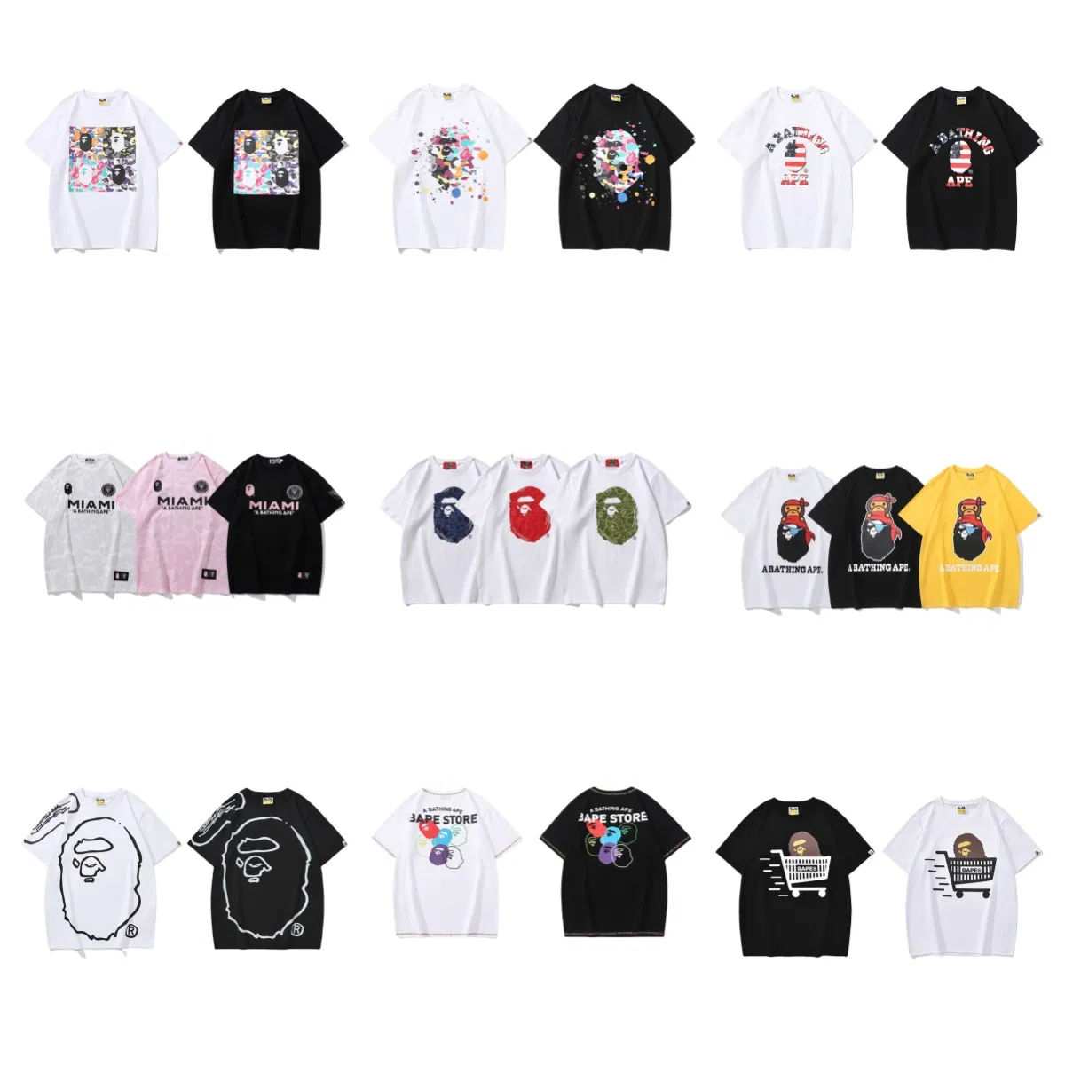 Camiseta Casual de Moda Bapes para Homens com Estampa Clássica de Macaco