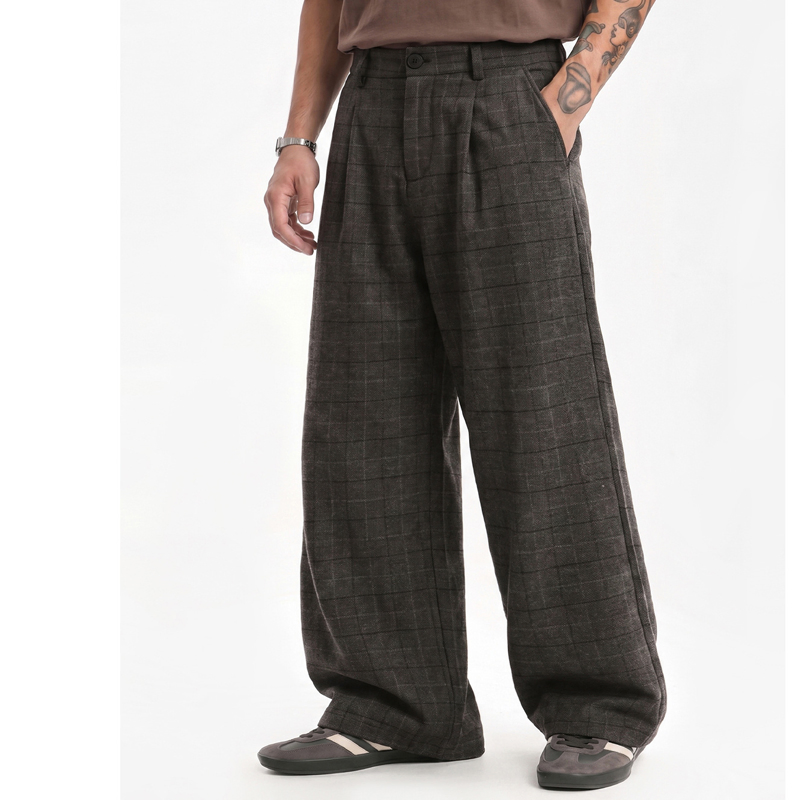 Calças Longas Casuais Largas em Herringbone de Lã para Homens Outono (CFMSW26013)