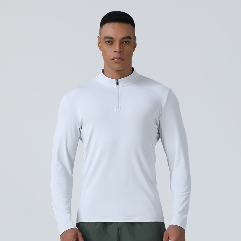 Novo Top com Gola Alta e Zíper Masculino, Roupas Casuais para Corrida e Fitness ao Ar Livre, Manga Longa Elástica e Slim