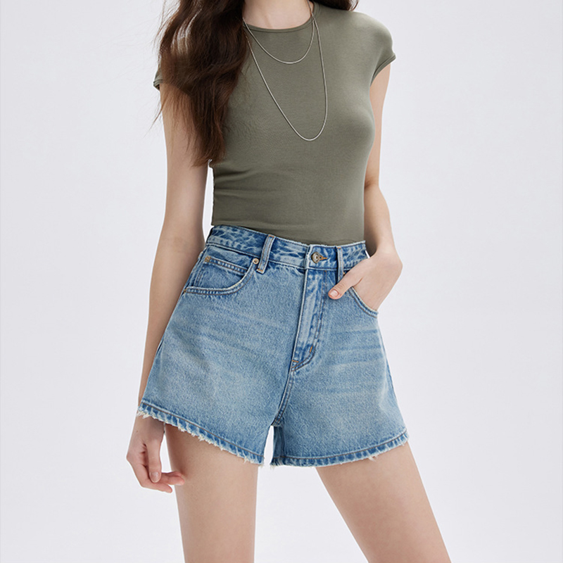 Calças de algodão denim femininas de cintura alta, lavadas, vintage, verão, casuais, shorts de trabalho