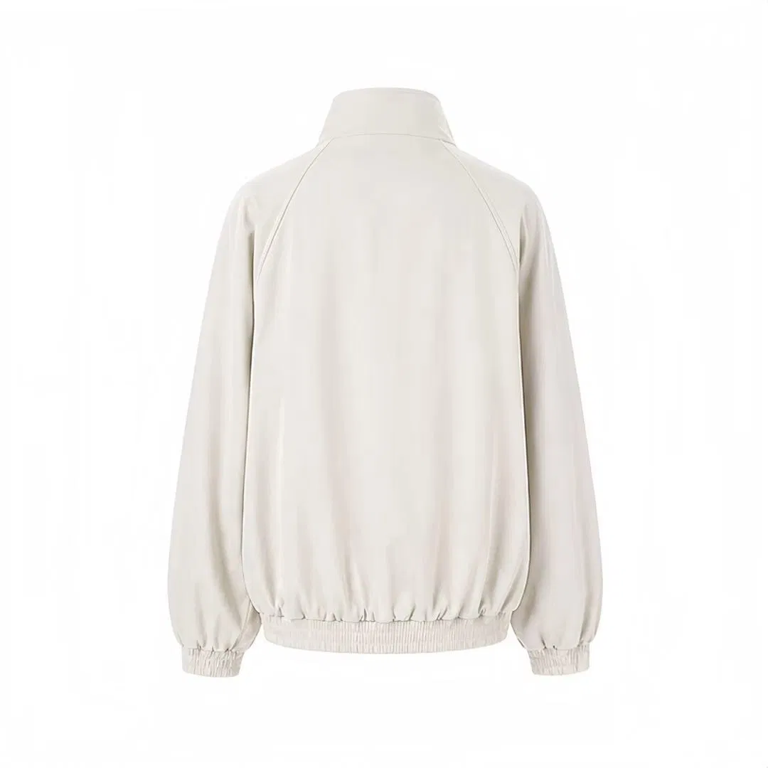 Jaqueta Bomber Unissex, Jaqueta Casual com Gola Alta e Zíper, Sobretudo Oversized Personalizável em Bege Sólido para Homens e Mulheres