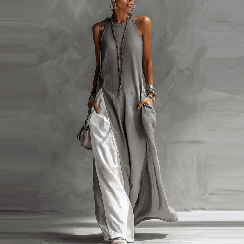 Vestido Casual Solto Sem Mangas para Mulheres com Bolsos