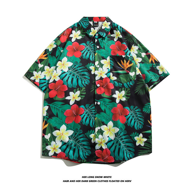 Camisas de Praia Casuais de Manga Curta com Estampa Floral Tropical de Secagem Rápida para Homens