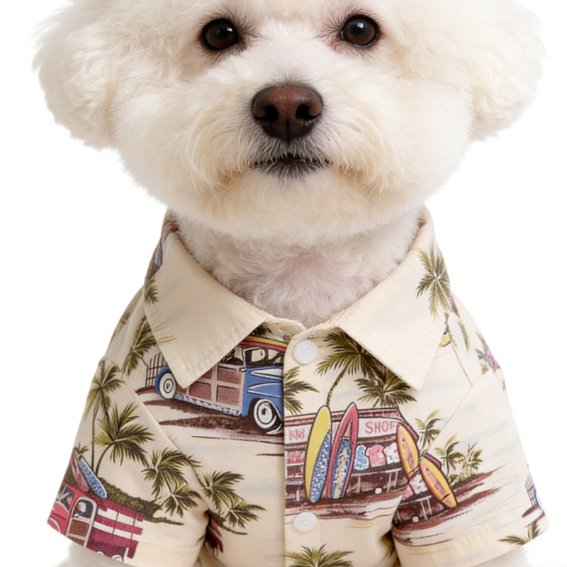 Camisa para Cachorro com Estampa de Praia Havaiana, Roupas Casuais para Pets com Botão