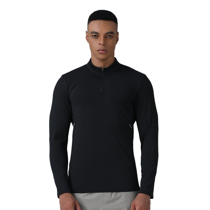 Novo Top com Gola Alta e Zíper Masculino, Roupas Casuais para Corrida e Fitness ao Ar Livre, Manga Longa Elástica e Slim