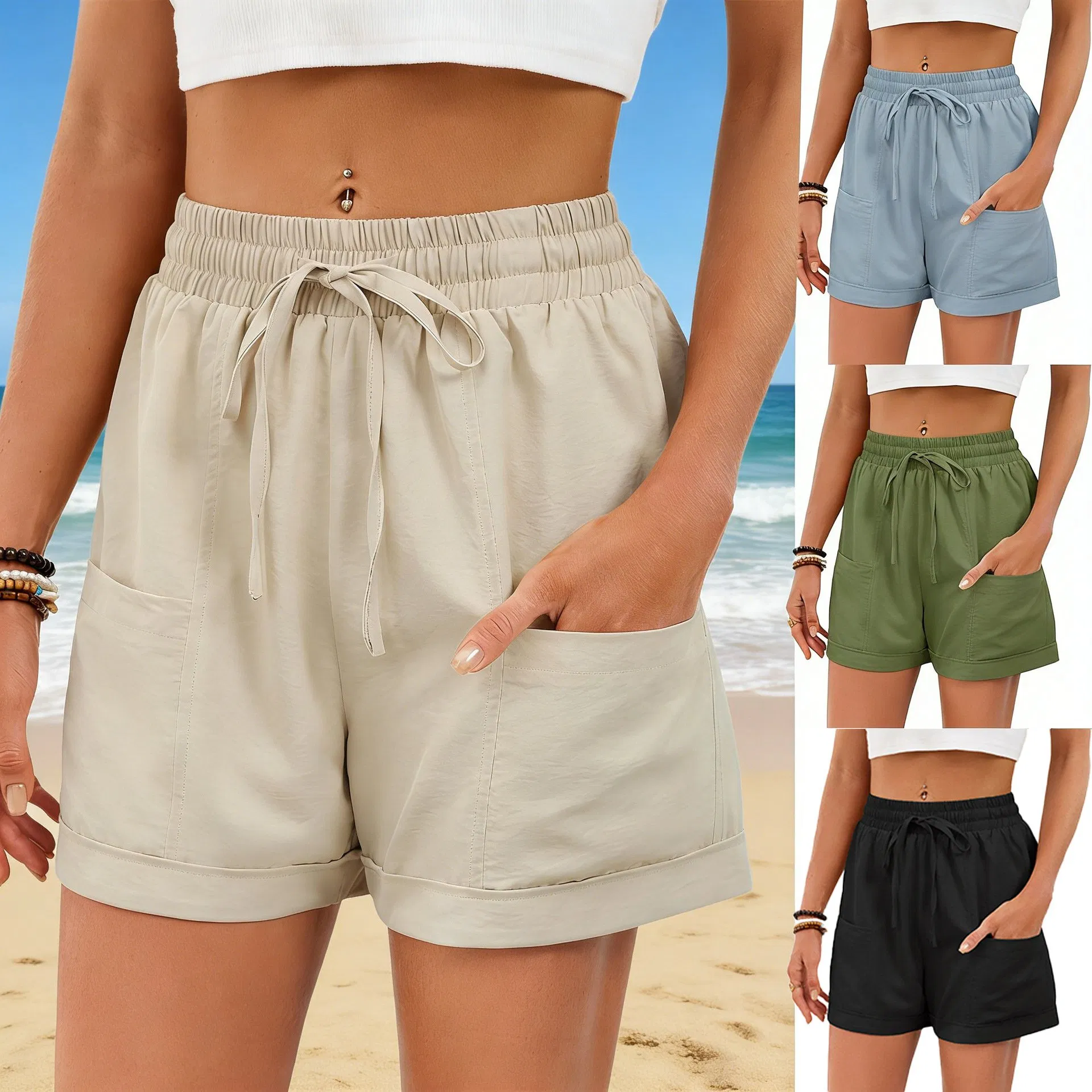 Shorts Casuais em Mistura de Linho e Algodão Orgânico para Mulheres