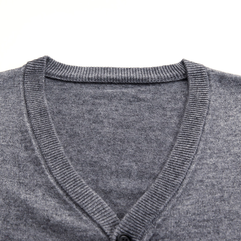 Cardigã de Lã Masculino com Decote em V - Malha de Manga Longa de Peso Regular, Frente Aberta para Sobreposição e Casual de Negócios