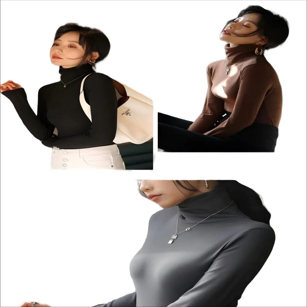 Suéter de gola alta slim multicolorido clássico para mulheres, casual, uso diário