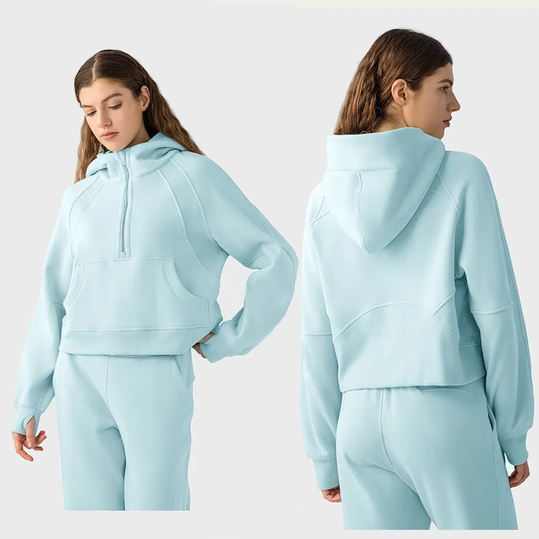 Moletons com zíper meio Cropped Moletons de moletom Mulheres Pulôveres com zíper de um quarto Roupas de outono 2023 Roupas de inverno