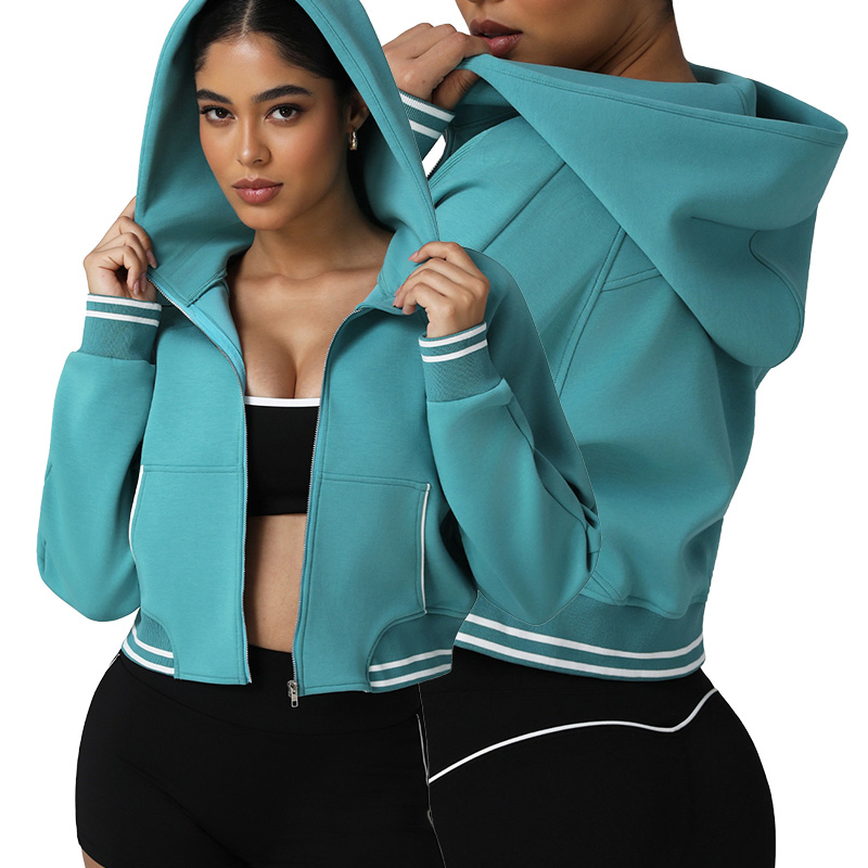 Camisola de manga longa esportiva e casual, jaqueta com capuz e zíper em blocos de cores para outono e inverno, moletom grosso
