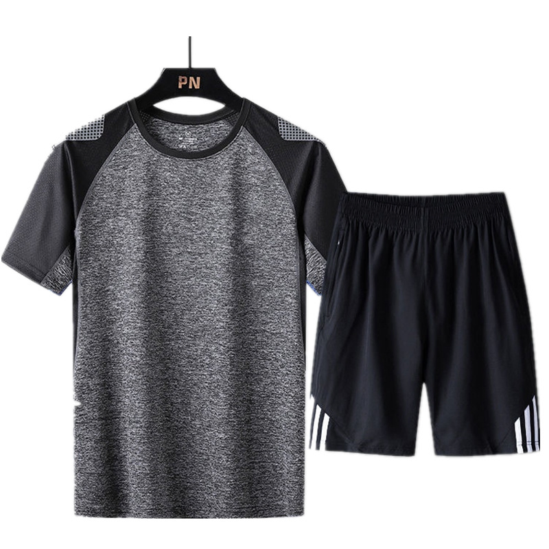 Conjunto Esportivo Casual Masculino de Verão com Camiseta de Manga Curta, Dois Peças, Roupas de Corrida