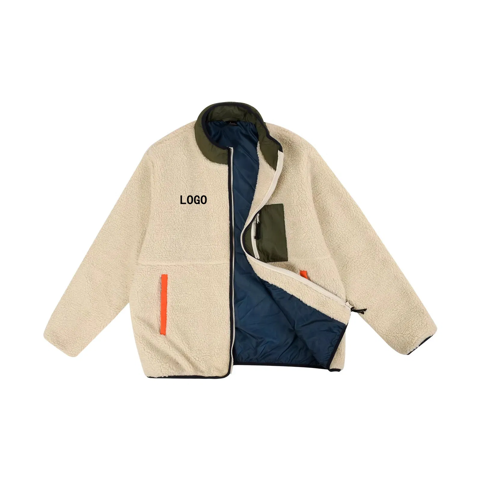 Jaqueta Externa de Inverno com Zíper Completo, Jaquetas de Fleece Polar Casuais com Gola Alta