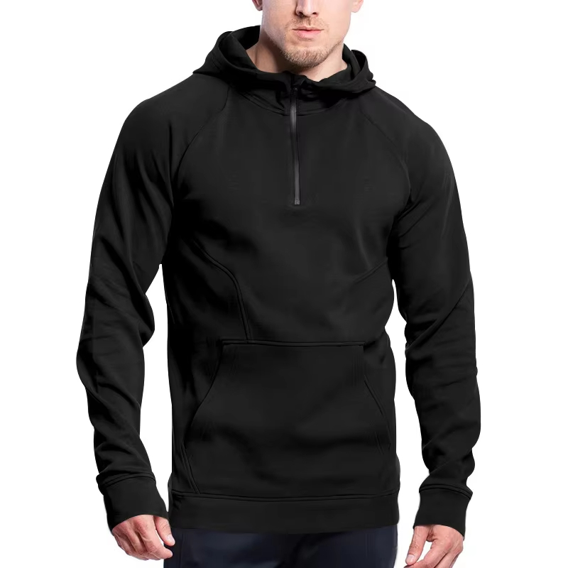 Suéter masculino casual com capuz e meio zíper, de manga longa e gola alta para outono e inverno